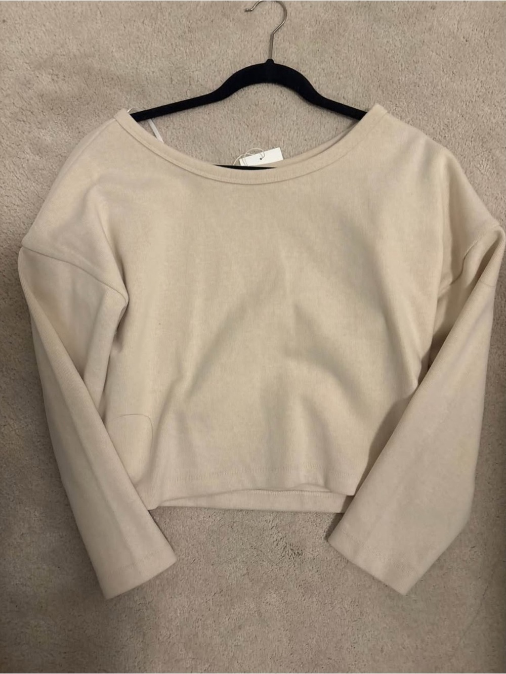 OAK + FORT Oatmeal Cropped Boatneck Sweatshirt